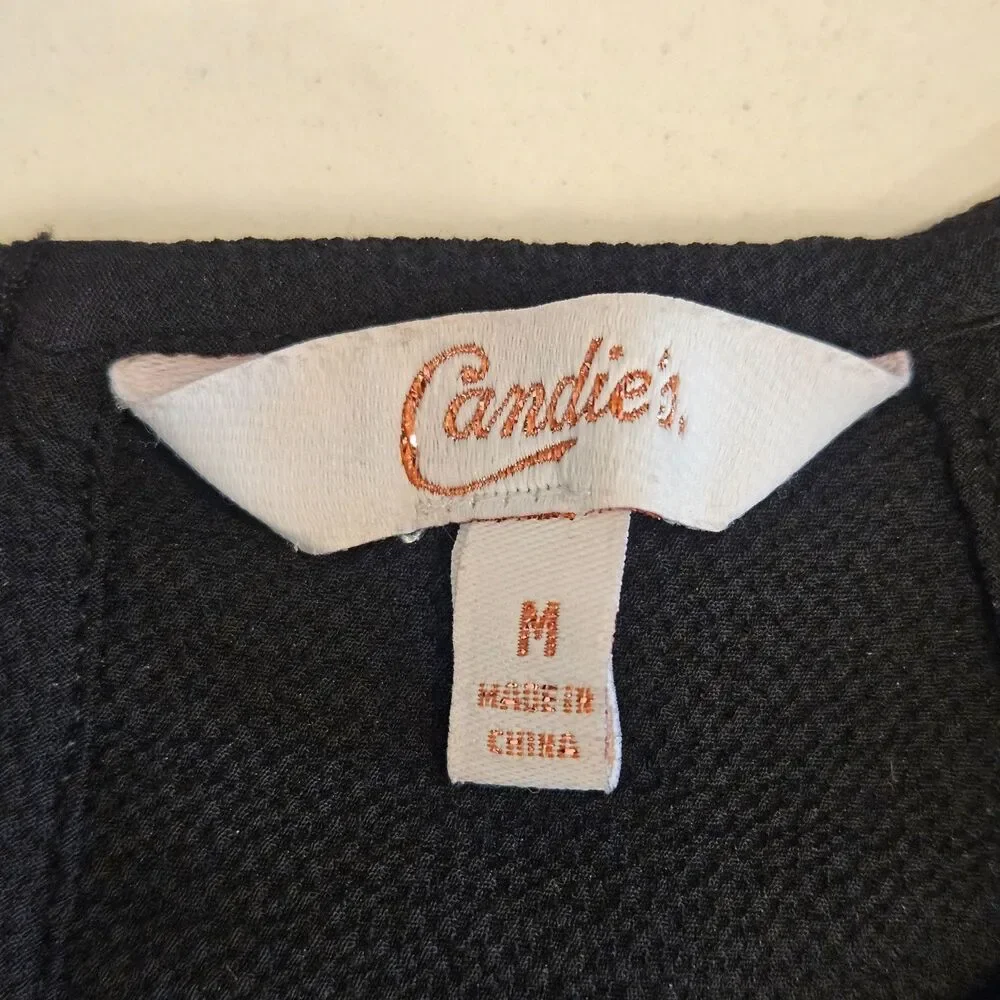 Candie's Tank Ruffle Trim Women Sz M Black High Neck Keyhole Whimsygoth Casual